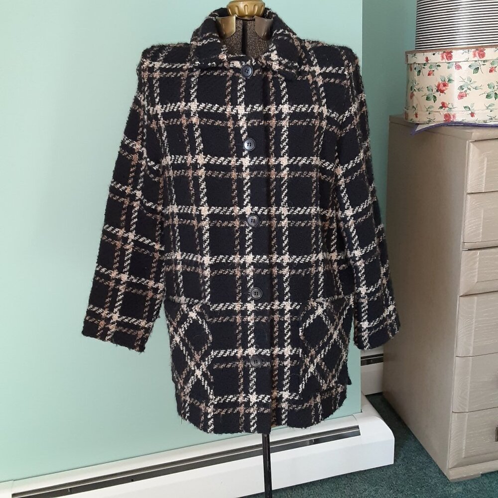 Weave Of The Irish Size Med Wool Boucle tweed Plaid Woman Coat Jacket Ireland